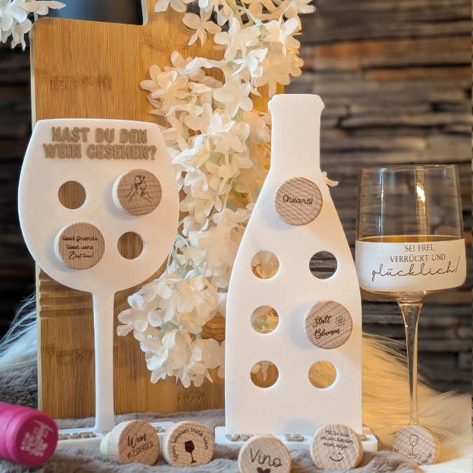 STL 3D Druck Datei in 2 Designs Weinkorken Ständer Korken Halter Weinflasche und Weinglas Vino Wein 3D-Druck Datei
