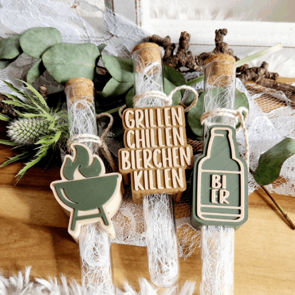 STL 3D Druck Datei 7 Designs in 3 Größen Grillen Sommer Bier Fleisch Aufschieber Wunscherfüller für Reagenzglas Geldgeschenk 3D-Druck Datei – Bild 3