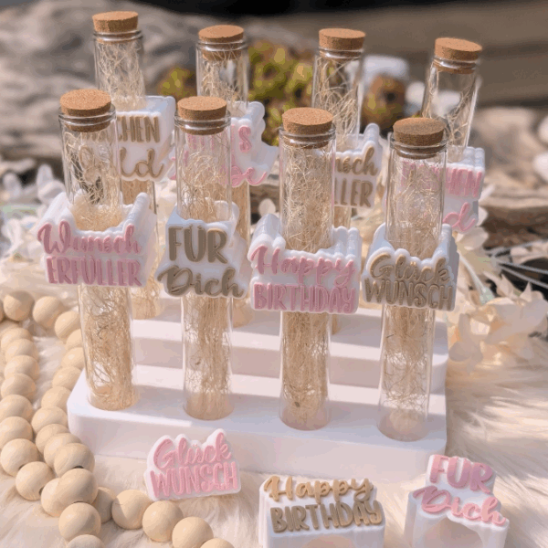 STL 3D Druck Datei 7 Designs in 3 Größen Geburtstag Aufschieber Wunscherfüller für Reagenzglas Geldgeschenk happy birthday 3D-Druck Datei – Bild 23