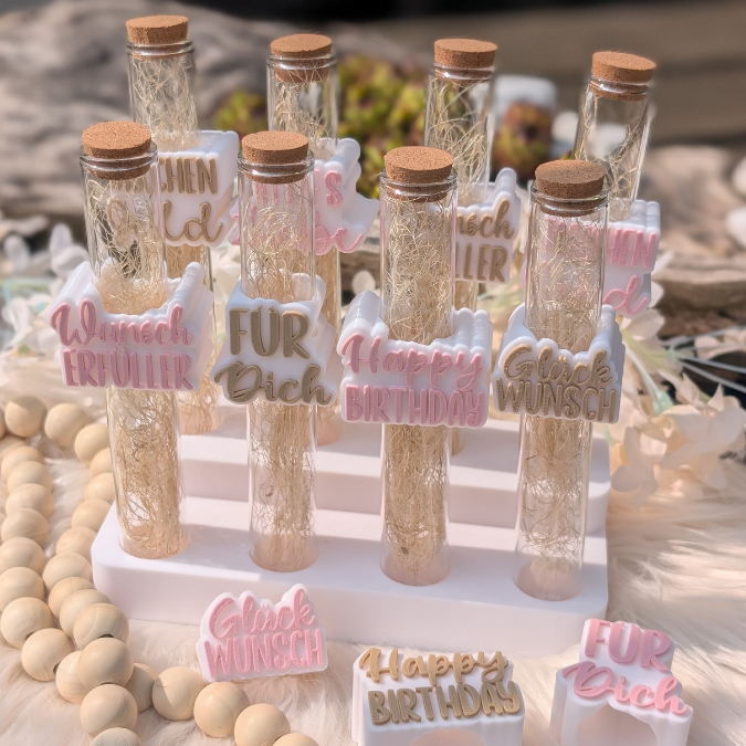 3D Druck Datei STL 7 Designs in 3 Größen Geburtstag Aufschieber Wunscherfüller für Reagenzglas Geldgeschenk happy birthday 3D-Druck Datei – Bild 23