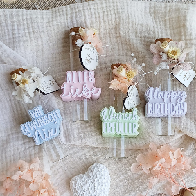 3D Druck Datei STL 7 Designs in 3 Größen Geburtstag Aufschieber Wunscherfüller für Reagenzglas Geldgeschenk happy birthday 3D-Druck Datei