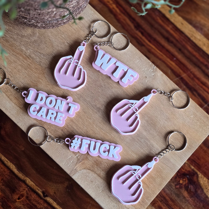 STL 3D Druck Datei Schlüsselanhänger 6er MIX 2 Statements Fuck, Mittelfinger, WTF, I dont care bad Words 3D-Druck Datei – Bild 4