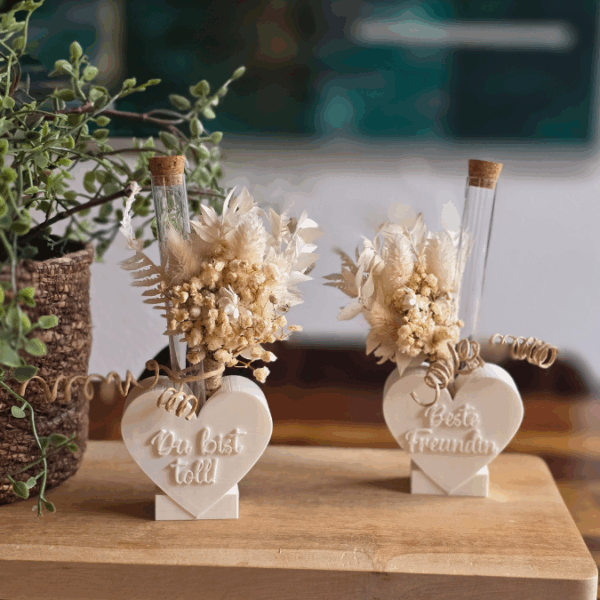 3D Druck Datei STL 4er Set Herzen zum Füllen mit Blumen oder Reagenzglas Beste Freundin, Du bist toll, Smile und Blanko 3D-Druck Datei