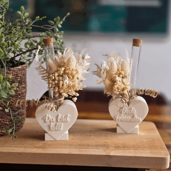 3D Druck Datei STL 4er Set Herzen zum Füllen mit Blumen oder Reagenzglas Beste Freundin, Du bist toll, Smile und Blanko 3D-Druck Datei – Bild 3