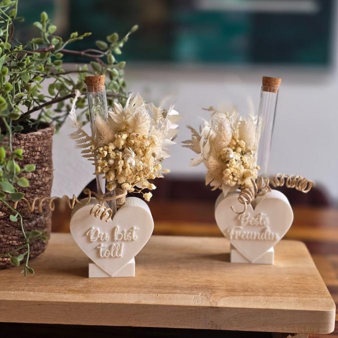 3D Druck Datei STL Herzen zum Füllen mit Blumen oder Reagenzglas 4er Set Beste Freundin, Du bist toll, Smile und Blanko 3D-Druck Datei – Bild 3