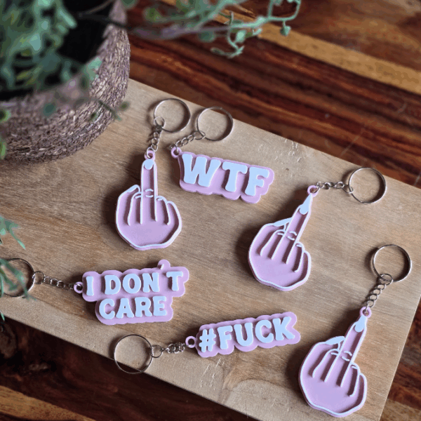 STL 3D Druck Datei Schlüsselanhänger 6er MIX 2 Statements Fuck, Mittelfinger, WTF, I dont care bad Words 3D-Druck Datei – Bild 4