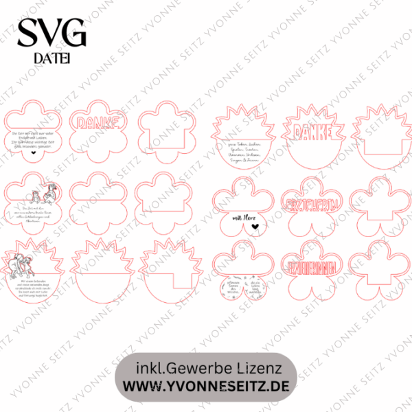 6 Designs Blumen zum Aufhängen und füllen mit Blumen oder Geld Hochzeit Muttertag Freundschaft Mama Oma Danke SVG Laserdatei Lasercut – Bild 2