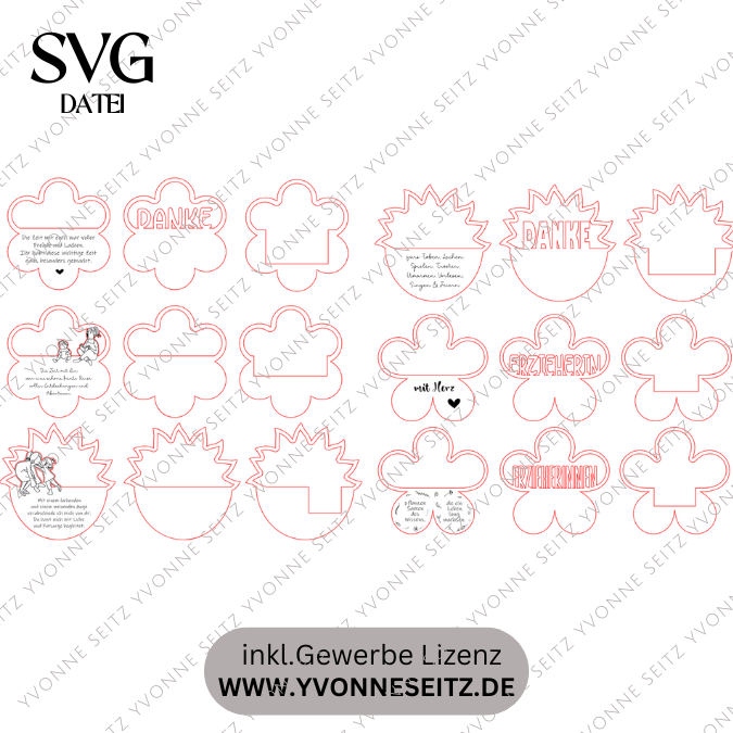6 Designs Blumen zum Aufhängen und füllen mit Blumen oder Geld Kindergartenabschier Erzieherin KiTa Erzieherin Danke SVG Laserdatei Lasercut – Bild 2
