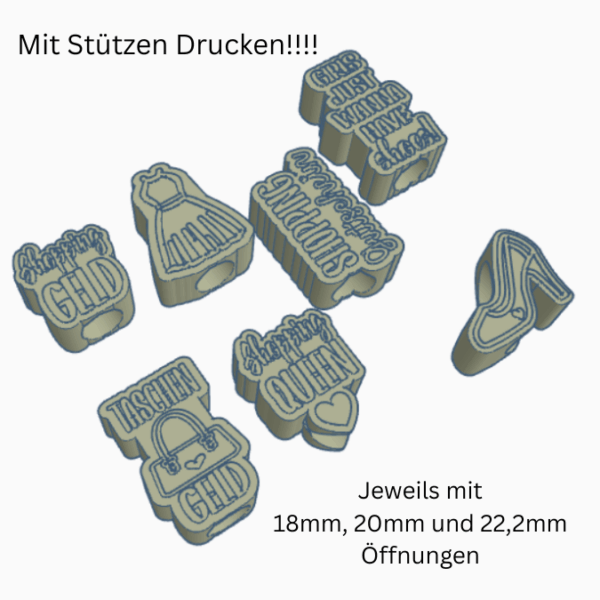STL 3D Druck Datei 7 Designs in 3 Größen Shopping Girls Frauen Taschengeld Aufschieber Wunscherfüller für Reagenzglas Geldgeschenk 3D-Druck Datei – Bild 2