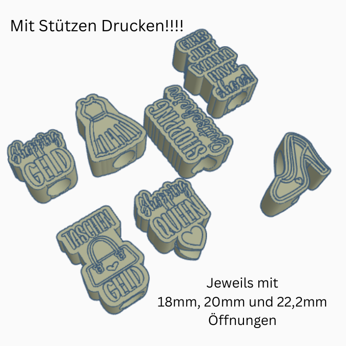 STL 3D Druck Datei 7 Designs in 3 Größen Shopping Girls Frauen Taschengeld Aufschieber Wunscherfüller für Reagenzglas Geldgeschenk 3D-Druck Datei – Bild 2