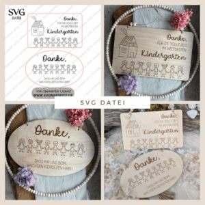SVG Laserdatei 2er Set Schilder Holzscheiben Geschenkidee Abschied Kindergarten Kindergartenabschied Danke Kita Kiga SVG Datei