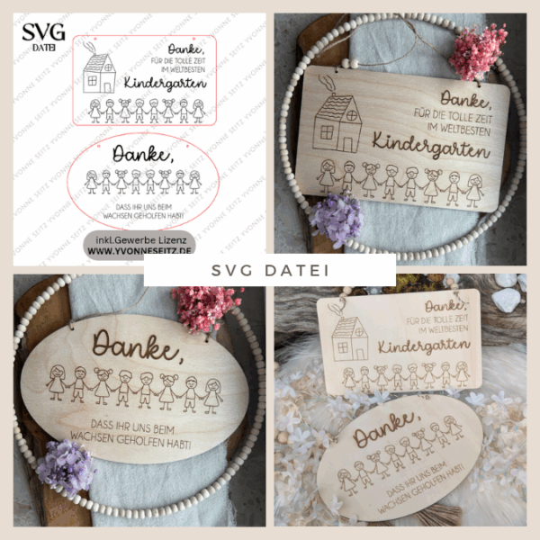 SVG Laserdatei 2er Set Schilder Holzscheiben Geschenkidee Abschied Kindergarten Kindergartenabschied Danke Kita Kiga SVG Datei
