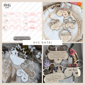 6 Designs Blumen zum Aufhängen und füllen mit Blumen oder Geld Hochzeit Muttertag Freundschaft Mama Oma Danke SVG Laserdatei Lasercut