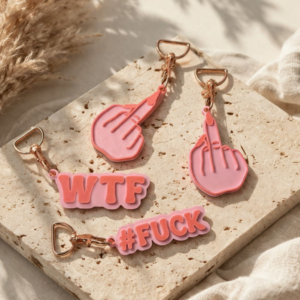 STL 3D Druck Datei Schlüsselanhänger 6er MIX 2 Statements Fuck, Mittelfinger, WTF, I dont care bad Words 3D-Druck Datei