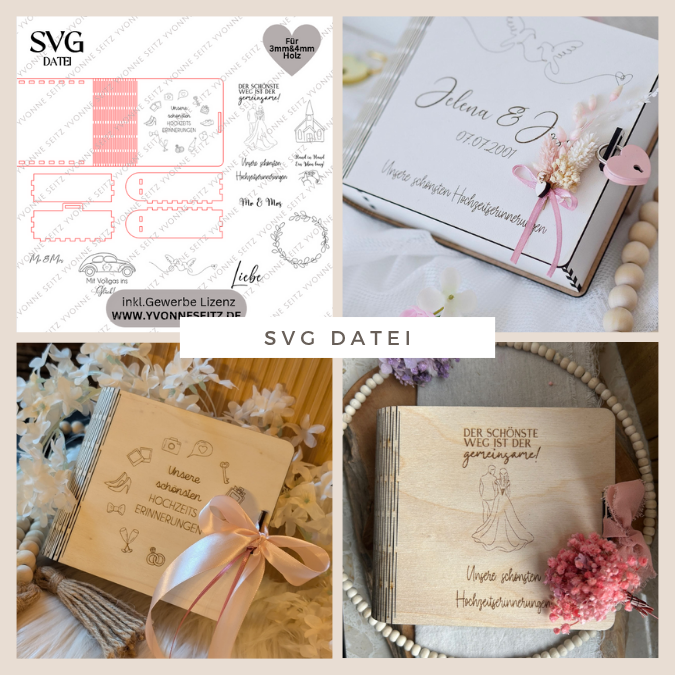 3mm 4mm SVG Laserdatei Geschenk zur Hochzeit Fotobuch 2.0 Holzbuch Fotoalbum Box für Fotos aufbewahrung Retrorahmen Vintage rahmen Hochzeitsalbum SVG Datei