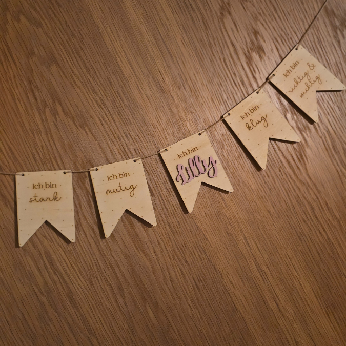 SVG Laser Datei Wimpel Affirmationen Kinderzimmer Deko personalisierbar Ich bin mutig... SVG Datei Kinderzimmerdeko – Bild 10