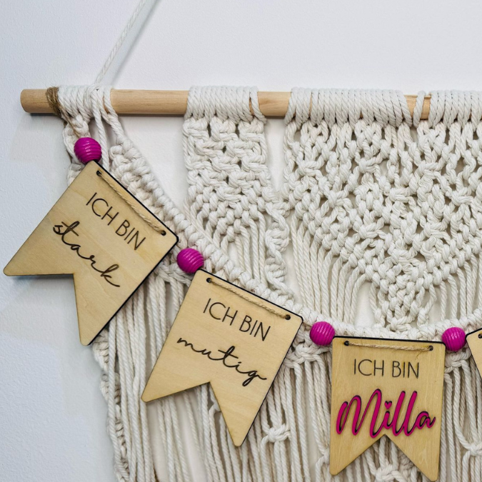 SVG Laser Datei Wimpel Affirmationen Kinderzimmer Deko personalisierbar Ich bin mutig... SVG Datei Kinderzimmerdeko – Bild 12