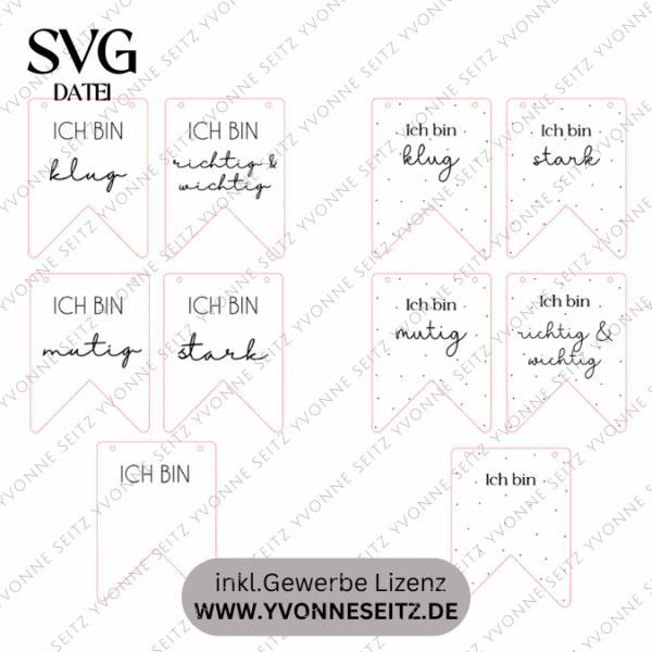 SVG Laser Datei Wimpel Affirmationen Kinderzimmer Deko personalisierbar Ich bin mutig... SVG Datei Kinderzimmerdeko – Bild 2