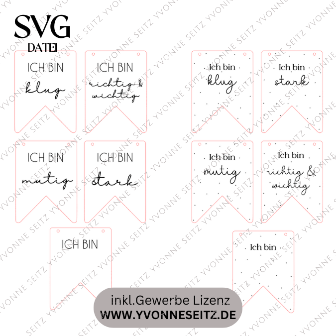 SVG Laser Datei Wimpel Affirmationen Kinderzimmer Deko personalisierbar Ich bin mutig... SVG Datei Kinderzimmerdeko – Bild 2