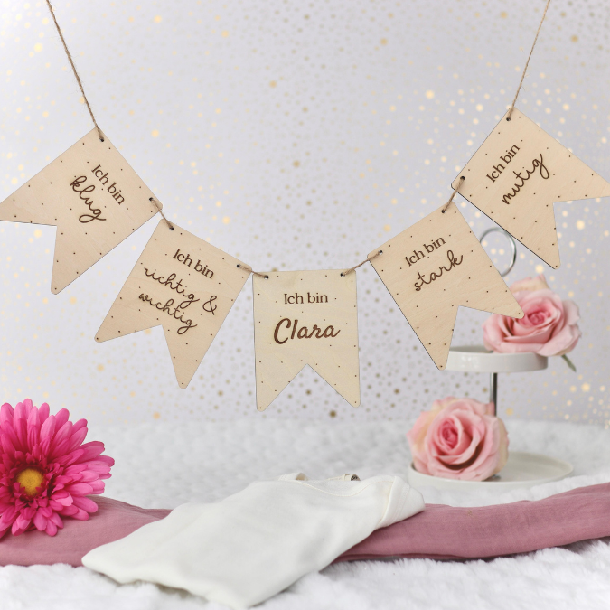 SVG Laser Datei Wimpel Affirmationen Kinderzimmer Deko personalisierbar Ich bin mutig... SVG Datei Kinderzimmerdeko – Bild 18