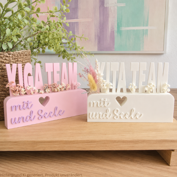 STL 3D Druck Datei Kindergartenabschied Danke Kindergarten Kiga Kita Aufsteller mit öffnung für Blumen Floral 3D-Druck Datei