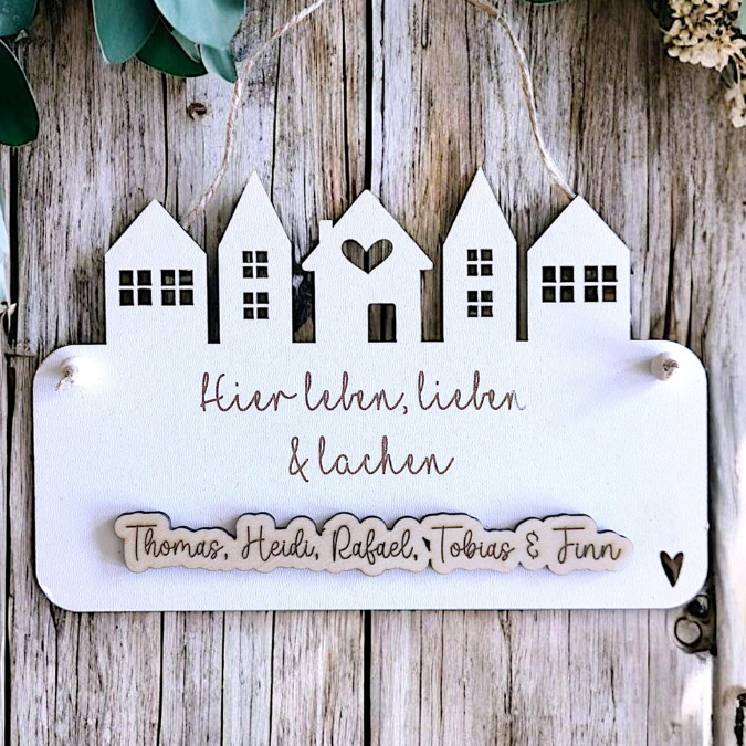 SVG Laserdatei 4 Designs Tütschild Aufhänger Hereinspaziert Tür Deko Wanddeko Willkommen Häuser personalisierbar SVG Datei – Bild 12