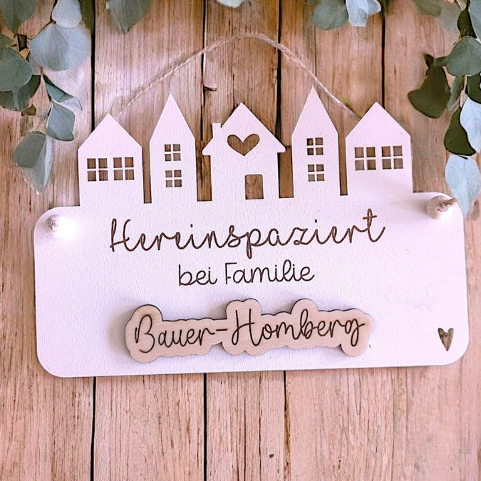 SVG Laserdatei 4 Designs Tütschild Aufhänger Hereinspaziert Tür Deko Wanddeko Willkommen Häuser personalisierbar SVG Datei – Bild 11