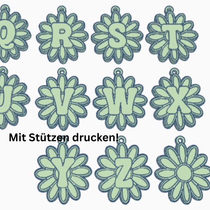 3D Druck Datei STL Freundin Schlüsselanhänger inkl Blanko Blumen Blume A-Z Alphabet Namen Freundschaft 3D-Druck Datei Blümchen für Bambu Studio – Bild 2