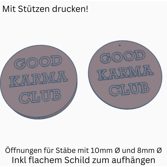 STL 3D Druck Datei Gartenstecker UND Schild zum aufhängen "Good Karma Club" Statement Beetstecker Pflanzenstecker für 8mm & 10mm Stäbe Bambu – Bild 2