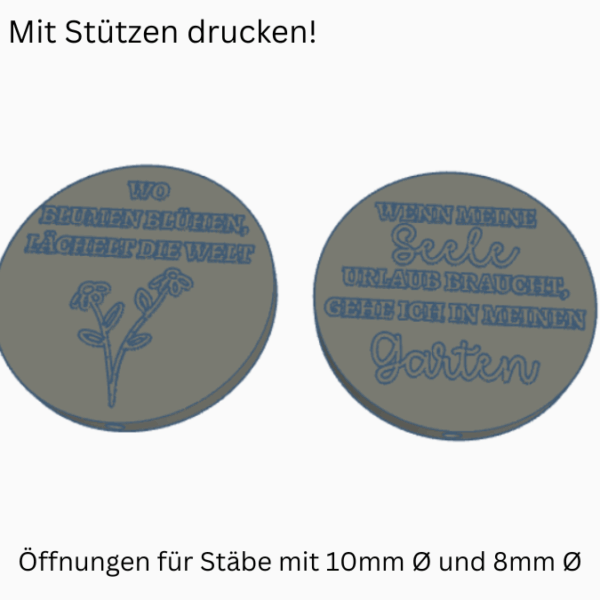 STL 3D Druck Datei Gartenstecker 2er Set Gartenliebe Beetstecker Pflanzenstecker für 8mm & 10mm Stäbe – Bild 2