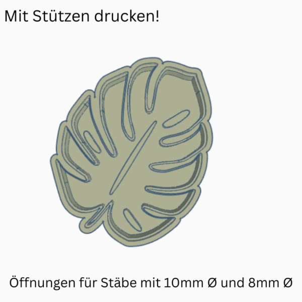 STL 3D Druck Datei Insektentränke Monstera Blatt für 8mm & 10mm Stäbe Bienentränke Schmetterlingtränke Garten Blumentopf Bambu Sommer – Bild 2