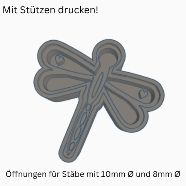 STL 3D Druck Datei Insektentränke Libelle für 8mm & 10mm Stäbe Bienentränke Schmetterlingtränke Garten Blumentopf Bambu Sommer – Bild 2