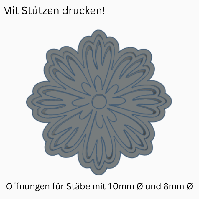 STL 3D Druck Datei Insektentränke Blume Blümchen Blatt für 8mm & 10mm Stäbe Bienentränke Schmetterlingtränke Garten Blumentopf Bambu Sommer – Bild 2