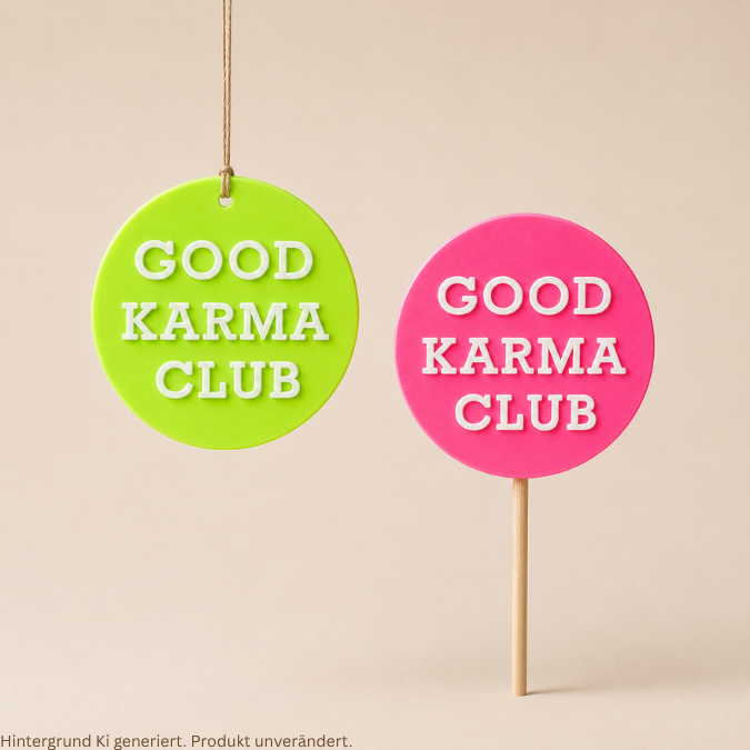 STL 3D Druck Datei Gartenstecker UND Schild zum aufhängen "Good Karma Club" Statement Beetstecker Pflanzenstecker für 8mm & 10mm Stäbe Bambu