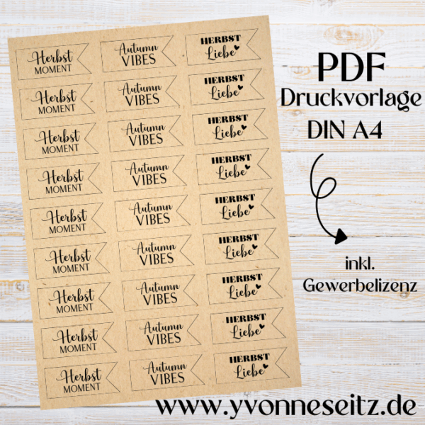PRINT Druckvorlage PDF Geschenkanhänger 3 Designs Herbst Tags Etiketten A4 Printable PDF Datei zum selber drucken