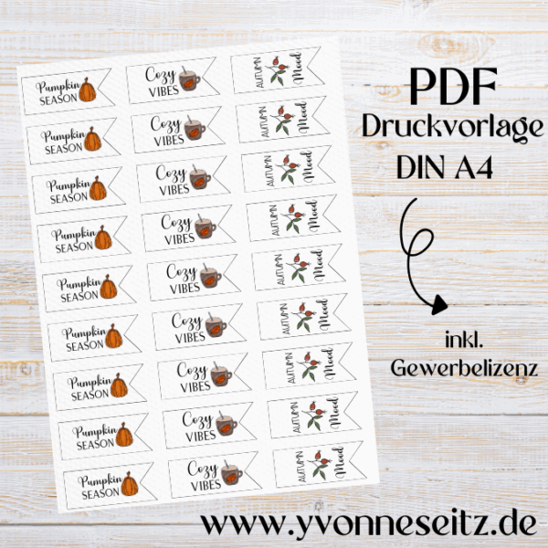 PRINT Druckvorlage PDF Geschenkanhänger 3 Designs Herbst Bunte Motive Tags Etiketten A4 Printable PDF Datei zum selber drucken