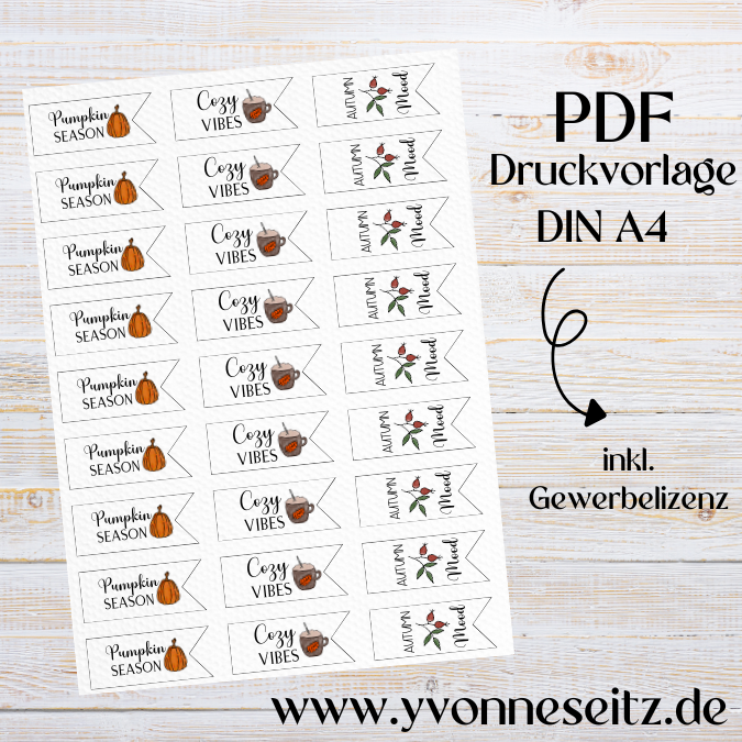PRINT Druckvorlage PDF Geschenkanhänger 3 Designs Herbst Bunte Motive Tags Etiketten A4 Printable PDF Datei zum selber drucken