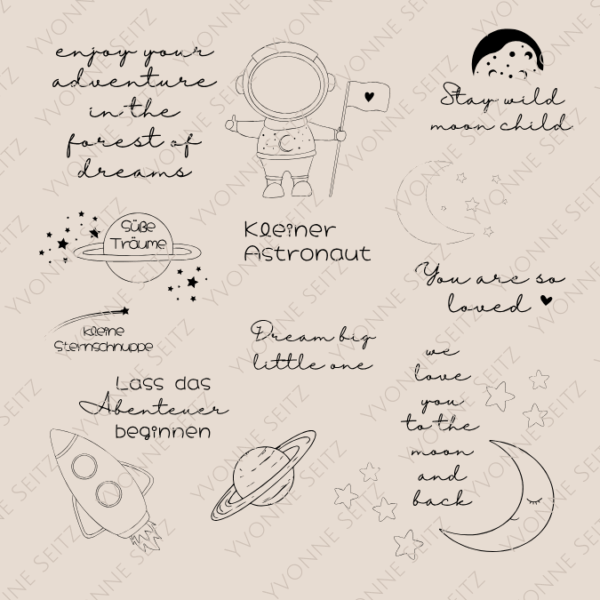 SVG Laser Datei Gravur Weltraum Rakete Kinderzimmer Kinder Baby Dream Big Astronaut Laserdatei Plotterdatei Sterne Mond Planeten