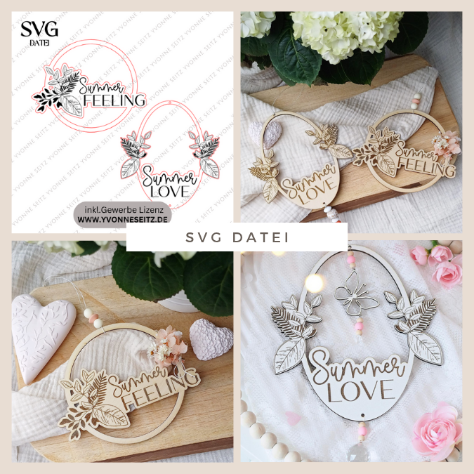 SVG Laserdatei Kranz 2er Set Kränze Summer Feeling Geschenkidee SVG Datei