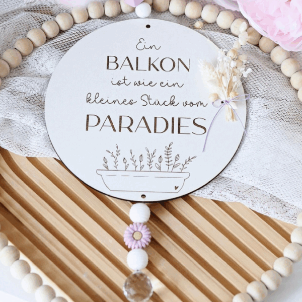 SVG Laserdatei 4er Set Holzscheiben Balkon Balkonien Lieblingsplatz Blumen Gravur SVG Datei – Bild 3