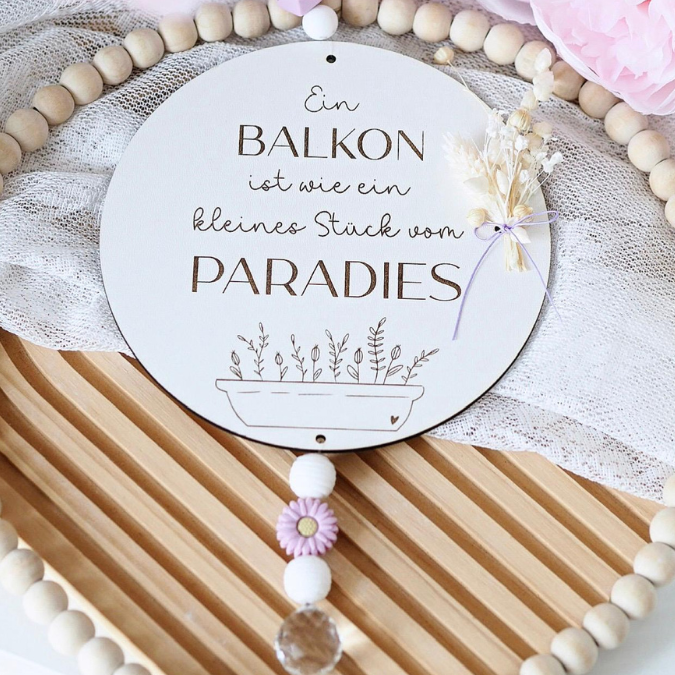 SVG Laserdatei 4er Set Holzscheiben Balkon Balkonien Lieblingsplatz Blumen Gravur SVG Datei – Bild 3