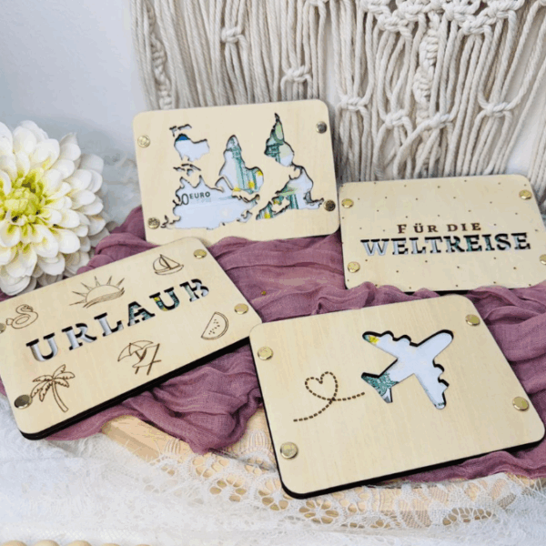 SVG Laserdatei Urlaub Reise Flitterwochen Hochzeit Geldgeschenk Verpackung für Geld 6 Designs Gutscheinkarten SVG-Datei – Bild 4