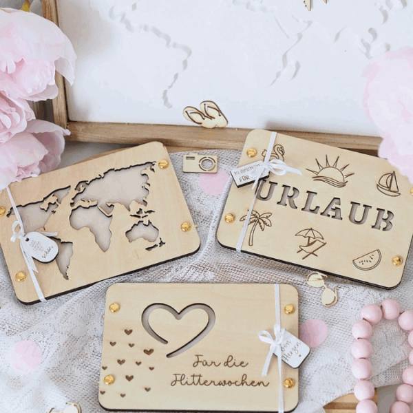 SVG Laserdatei Urlaub Reise Flitterwochen Hochzeit Geldgeschenk Verpackung für Geld 6 Designs Gutscheinkarten SVG-Datei – Bild 8