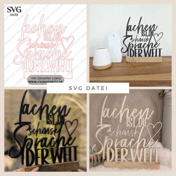 SVG Laserdatei Klötzchenschrift Klötzchen "Lachen ist die schönste Sprache der Welt" SVG Datei