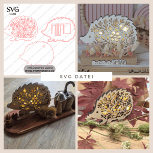 SVG Laser Herbst Datei Lichtigel Igel für Transparentpapier Leuchtigel Lichterkette Lichtdatei Leuchtdatei Laserdatei SVG Datei