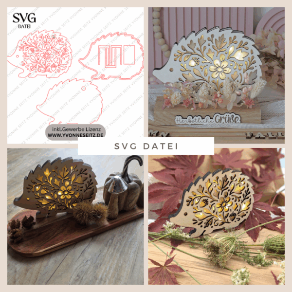 SVG Laser Herbst Datei Lichtigel Igel für Transparentpapier Leuchtigel Lichterkette Lichtdatei Leuchtdatei Laserdatei SVG Datei