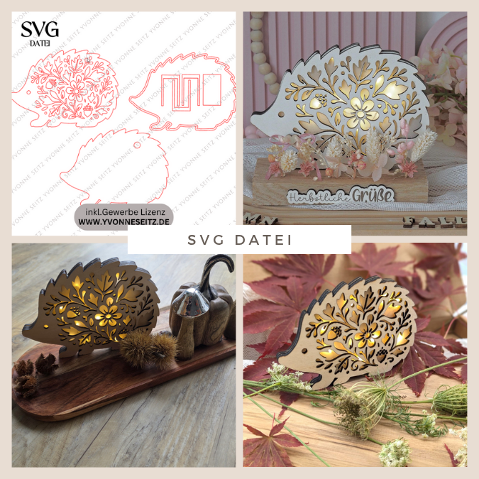 SVG und DXF Laser Herbst Datei Lichtigel Igel für Transparentpapier Leuchtigel Lichterkette Lichtdatei Leuchtdatei Laserdatei SVG Datei