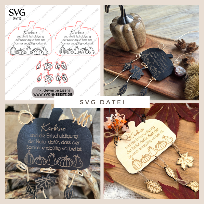 SVG Datei Herbst Deko Türdeko Wanddeko Kürbisse ink Anhänger Blätter Laserdatei Herbstzauber Herbstliebe Herbstvibes