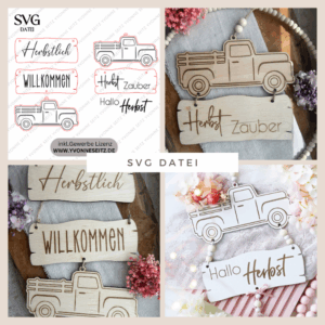 SVG Datei Herbst Truck Herbstdeko Türdeko Wanddeko Kürbisse Laserdatei Herbstzauber Herbstliebe Herbstvibes