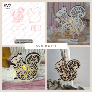 SVG Laser Herbst Datei Eichhörnchen Lichteichhörnchen für Transparentpapier Lichterkette Lichtdatei Leuchtdatei Laserdatei SVG Datei